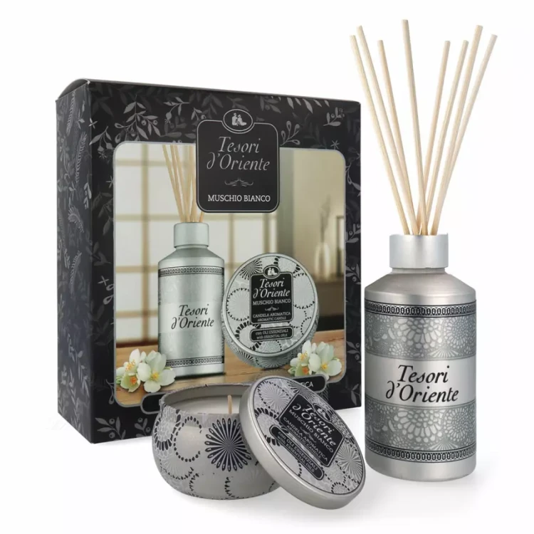tesori-doriente-geschenkset-muschio-bianco-raumdiffusor-200ml-duftkerze-109-g.webp