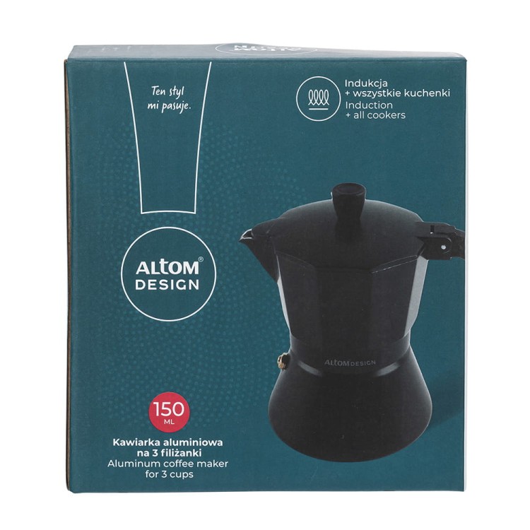 Kawiarka aluminiowa 150ml na 3 filiżanki czarna  opakowanie