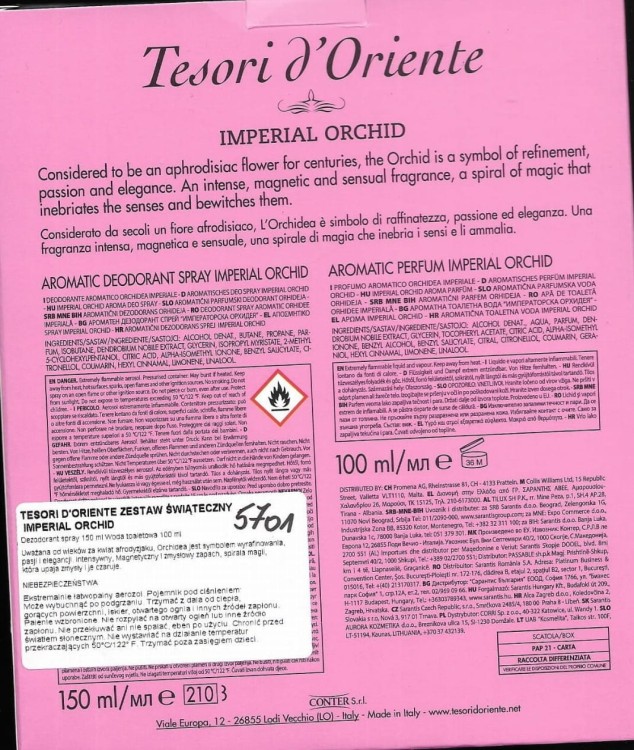 Tesori d'Oriente China Orchid: perfum 100ml + dezodorant 150ml tył opakowania