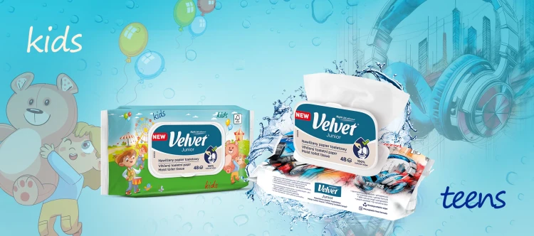 Nawilżany papier toaletowy Velvet Junior 48 listków