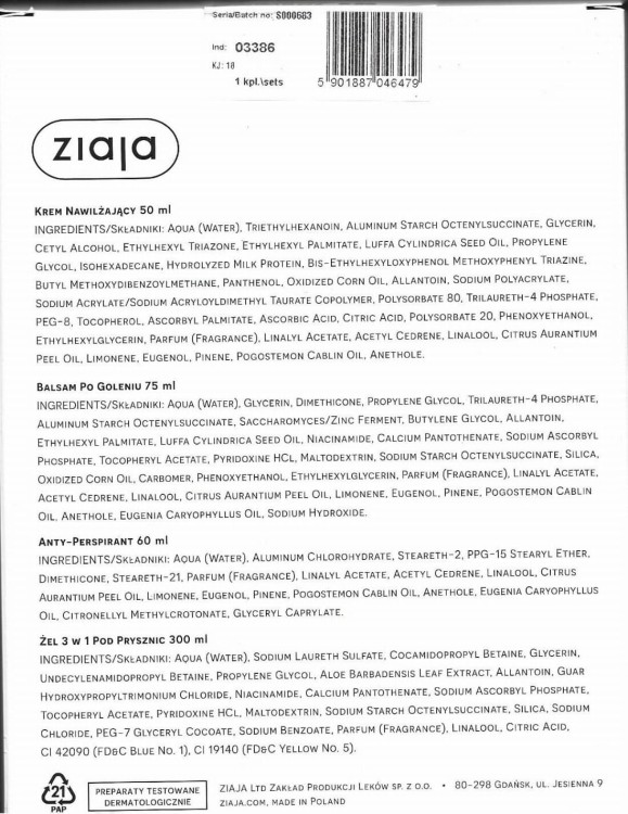 Yego pielęgnacja zestaw kosmetyków tył opakowania