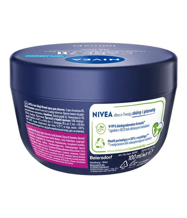Nivea Care 7 ultralekki krem na noc 100ml bok opakowania