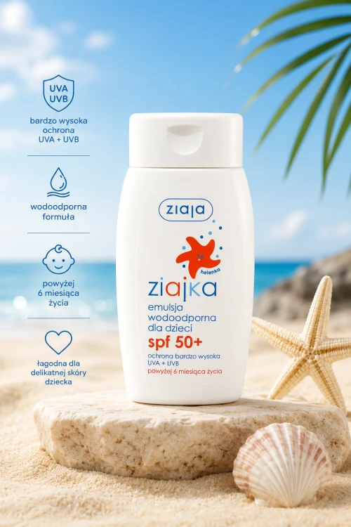 Ziajka emulsja wodoodporna dla dzieci SPF50+ na plaży