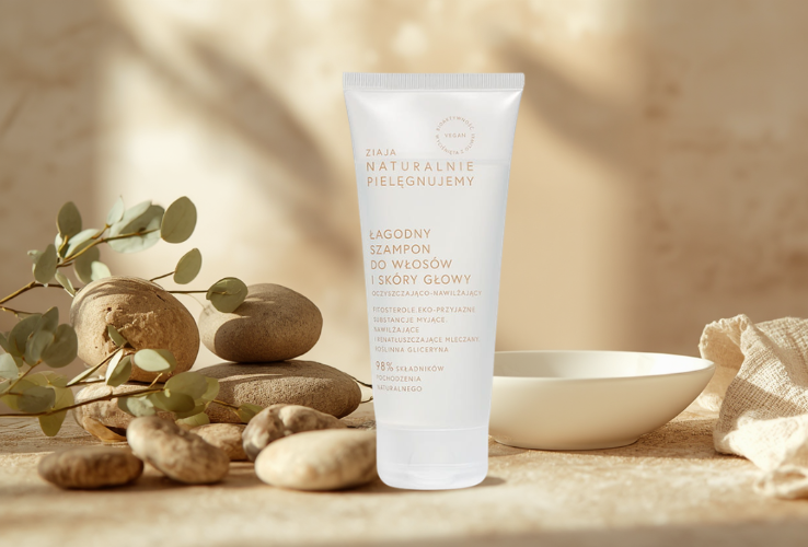 Naturalnie Pielęgnujemy szampon do włosów 200ml  na beżowo oliwkowym tle