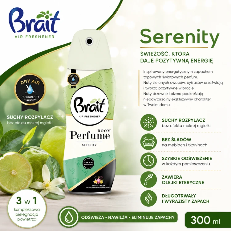 Odświeżacz Brait suchy Serenity 300ml zalety produktu