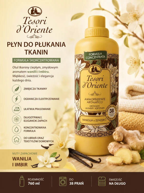 Płyn do płukania Tesori d'oriente WANILIA i IMBIR 760ml charakterystyka produktu