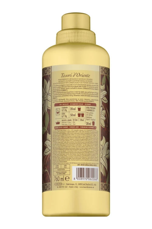 Płyn do płukania Tesori d'oriente WANILIA i IMBIR 760ml tył opakowania