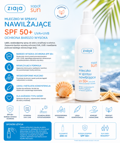 Ziaja Sopot Sun mleczko nawilżające SPF50+  szczegółowa grafika