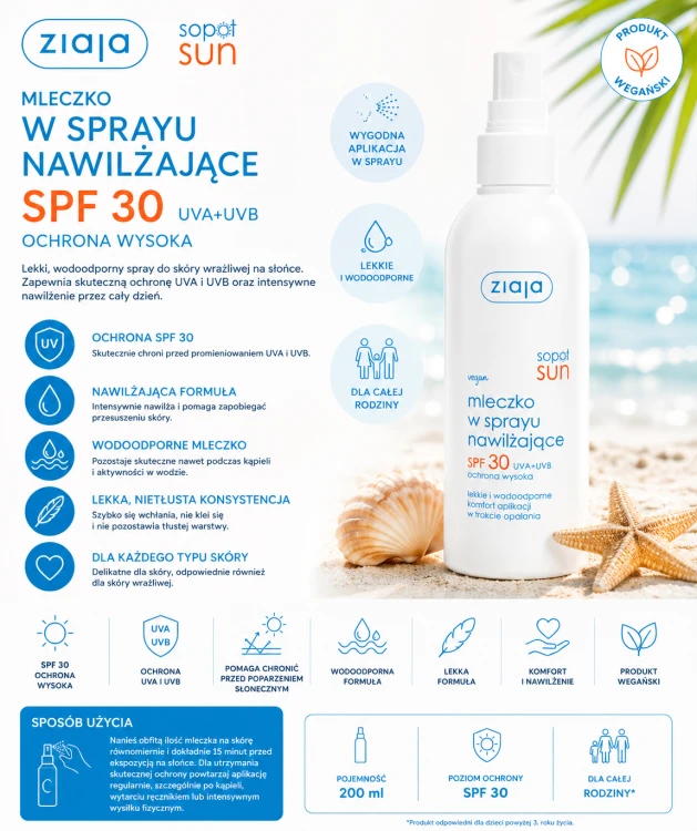 Ziaja Sopot Sun mleczko nawilżające SPF30+ 170ml  informacje szczegółowe
