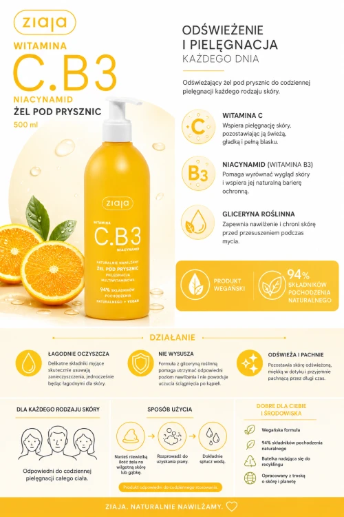 Ziaja Witamina C.B3 (Niacynamid) – Żel pod prysznic 500 ml  szczegóły produktu