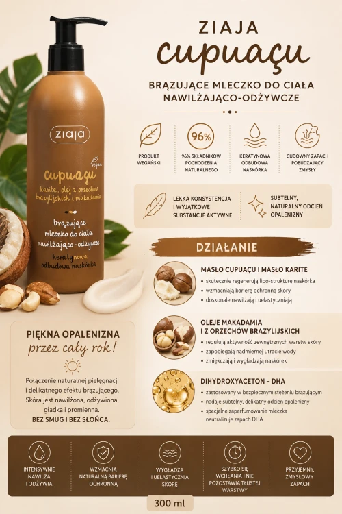 Ziaja Cupuaçu – Brązujące Mleczko do Ciała Nawilżająco-Odżywcze grafika szczegółowa