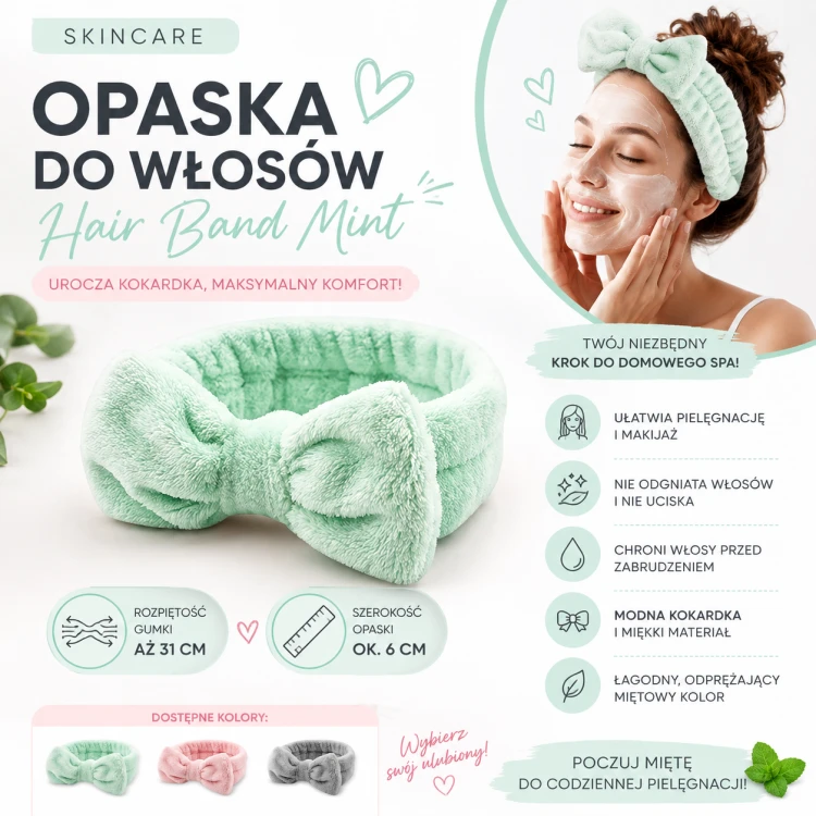 SKINCARE Hair Band Mint – Miętowa Opaska Kosmetyczna do Włosów