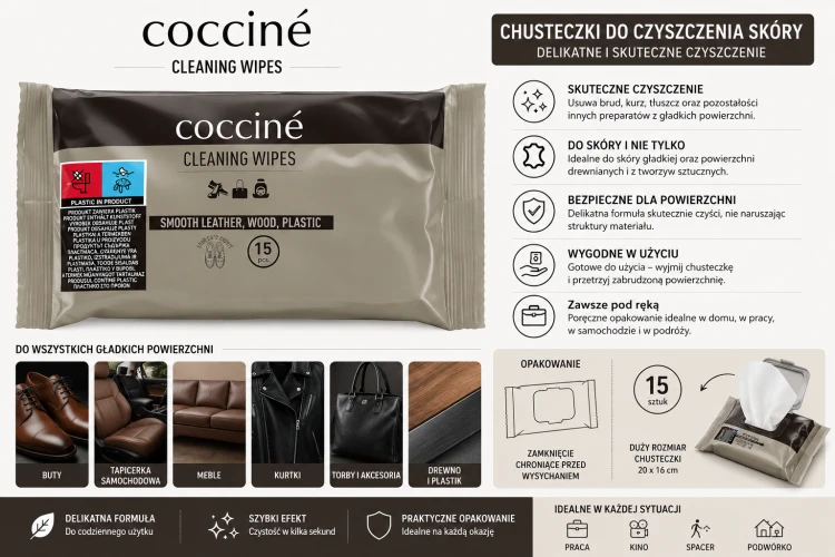 Chusteczki do czyszczenia skóry – 15 szt. COCCINE CLEANING WIPES szczegóły produktu