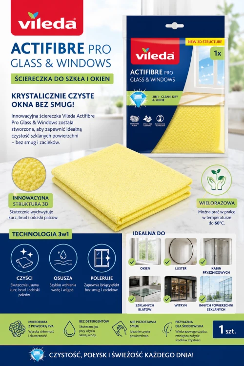 Ściereczka Vileda Actifibre Pro do szkła i okien szczegóły produktu