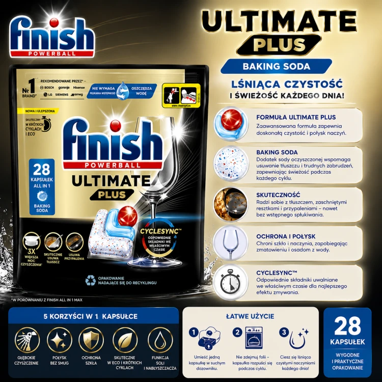 Finish Ultimate Plus Baking Soda – kapsułki do zmywarki 28 szt. grafika szczegółowa