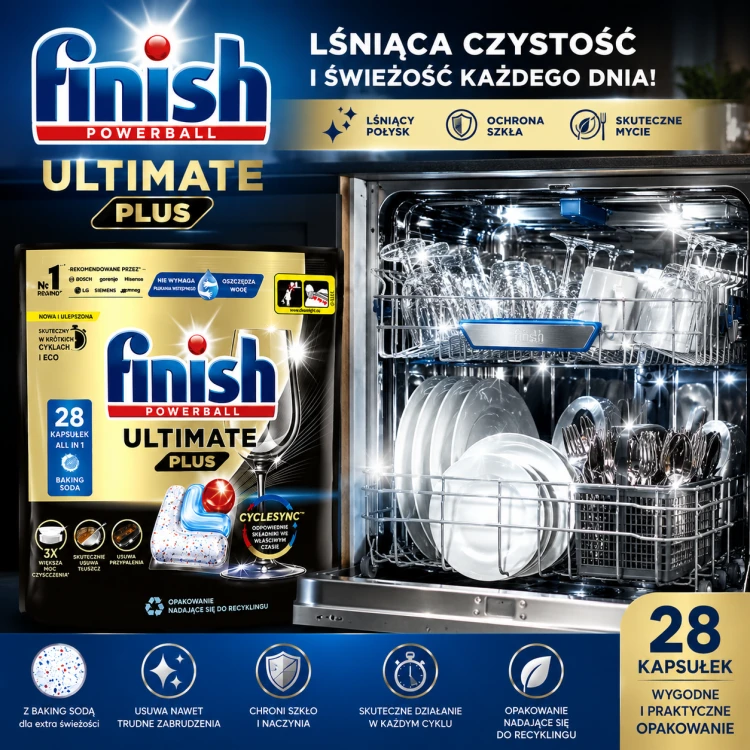 Finish Ultimate Plus Baking Soda – kapsułki do zmywarki 28 szt.