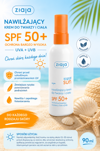 Nawilżający krem do twarzy i ciała SPF 50+ UVA + UVB 90 ml grafika szczegółowa