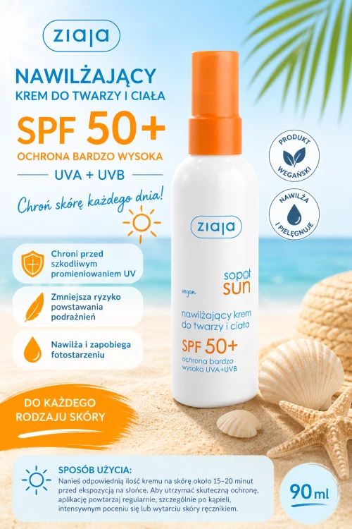 Nawilżający krem do twarzy i ciała SPF 50+ UVA + UVB 90 ml grafika szczegółowa