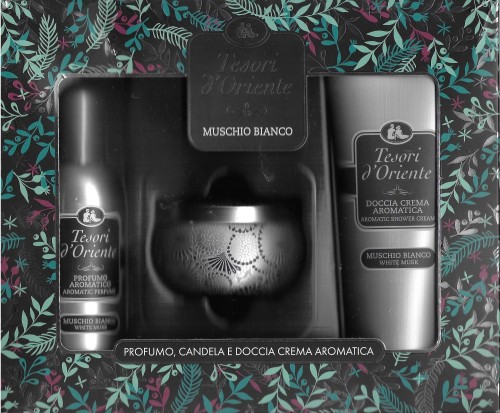 Tesori Muschio Bianco: woda EDT 100ml, żel pod prysznic + świeca
