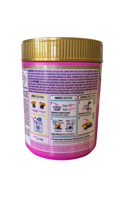 Vanish Oxi Action Pink – Odplamiacz w proszku do białych i kolorowych tkanin 470 tył opakowania