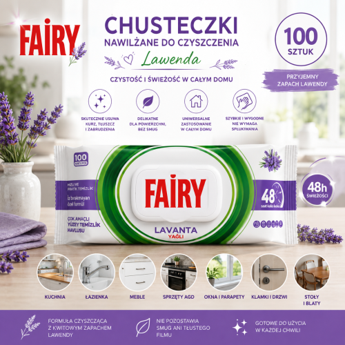 Fairy Chusteczki nawilżane do czyszczenia Lawenda 100 szt szczegóły produktu