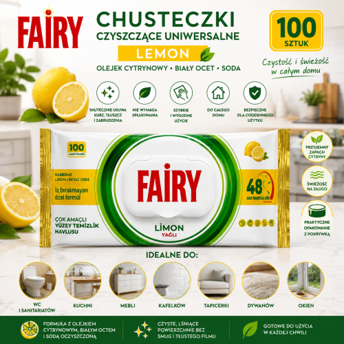 FAIRY Chusteczki czyszczące uniwersalne Lemon 100 szt. grafika szczegółowa