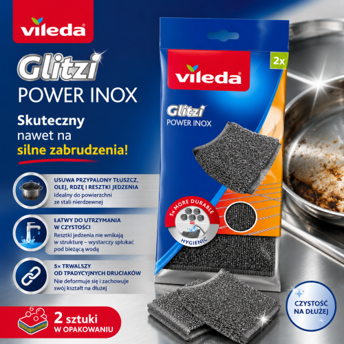 Zmywak Vileda Glitzi Power INOX 2 sztuk grafika szczegółowa