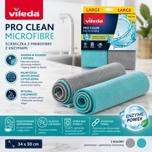 Ściereczka z mikrofibry z enzymami Vileda Pro Clean 2 szt. grafika szczegółowa