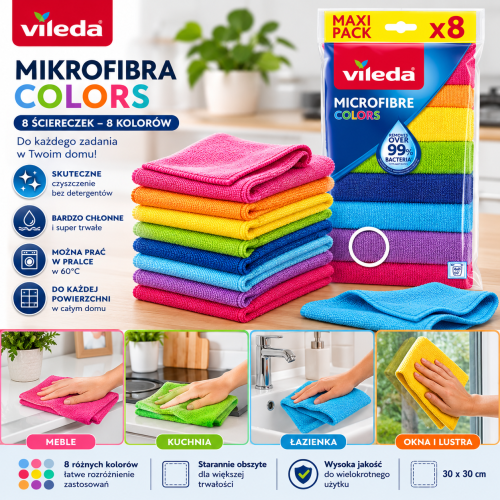Ściereczka Vileda Mikrofibra COLORS 8 szt grafika szczegółowa