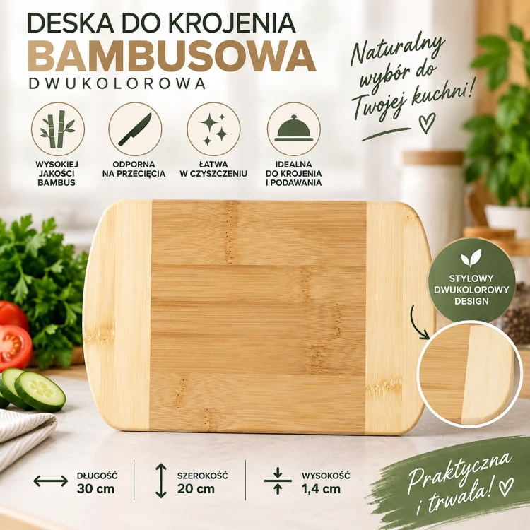 Deska do krojenia bambusowa dwukolorowa 30 × 20 cm grafika szczegółowa