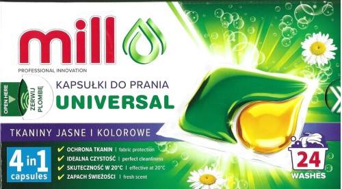 MILL Universal – kapsułki do prania tkanin jasnych i kolorowych 24 szt. 552 g