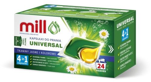 MILL Universal – kapsułki do prania tkanin jasnych i kolorowych 24 szt. 552 g