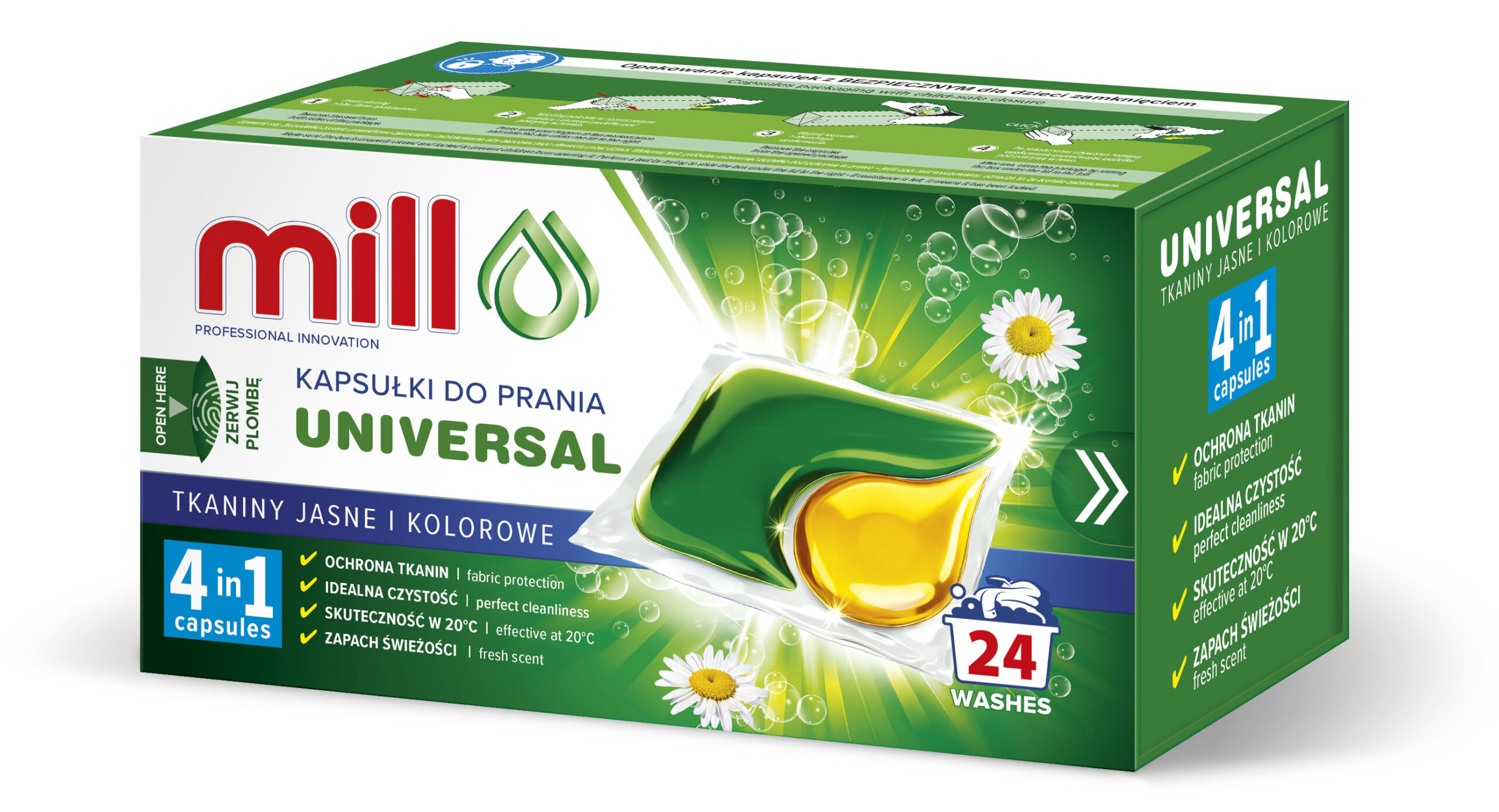 MILL Universal – kapsułki do prania tkanin jasnych i kolorowych 24 szt. 552 g